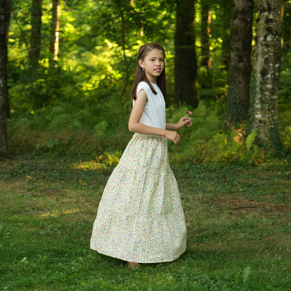 Spring Summer Small Floral Embossed Handmade Skirt