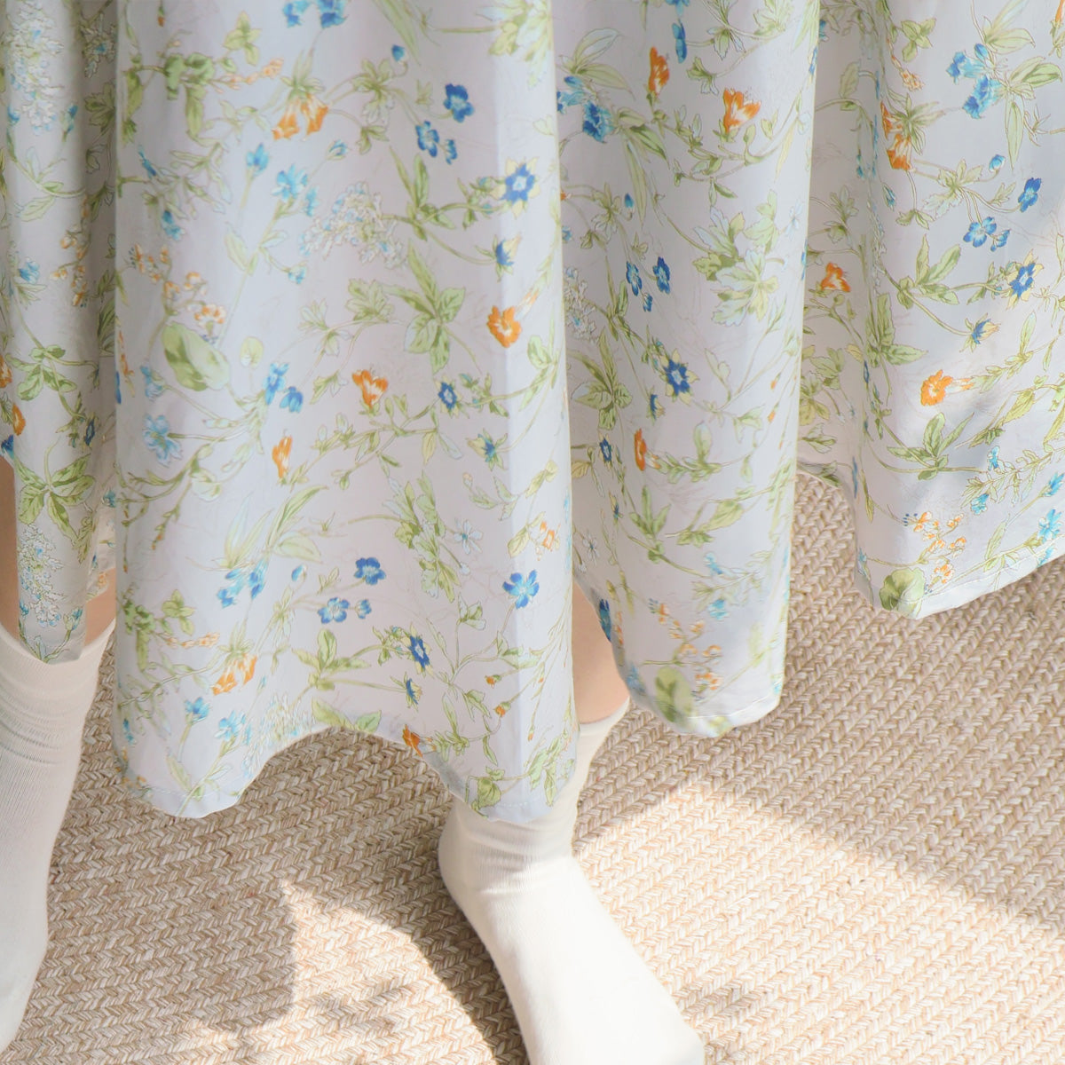 Gray-Blue Orange Blossom Lightweight Circle Skirt