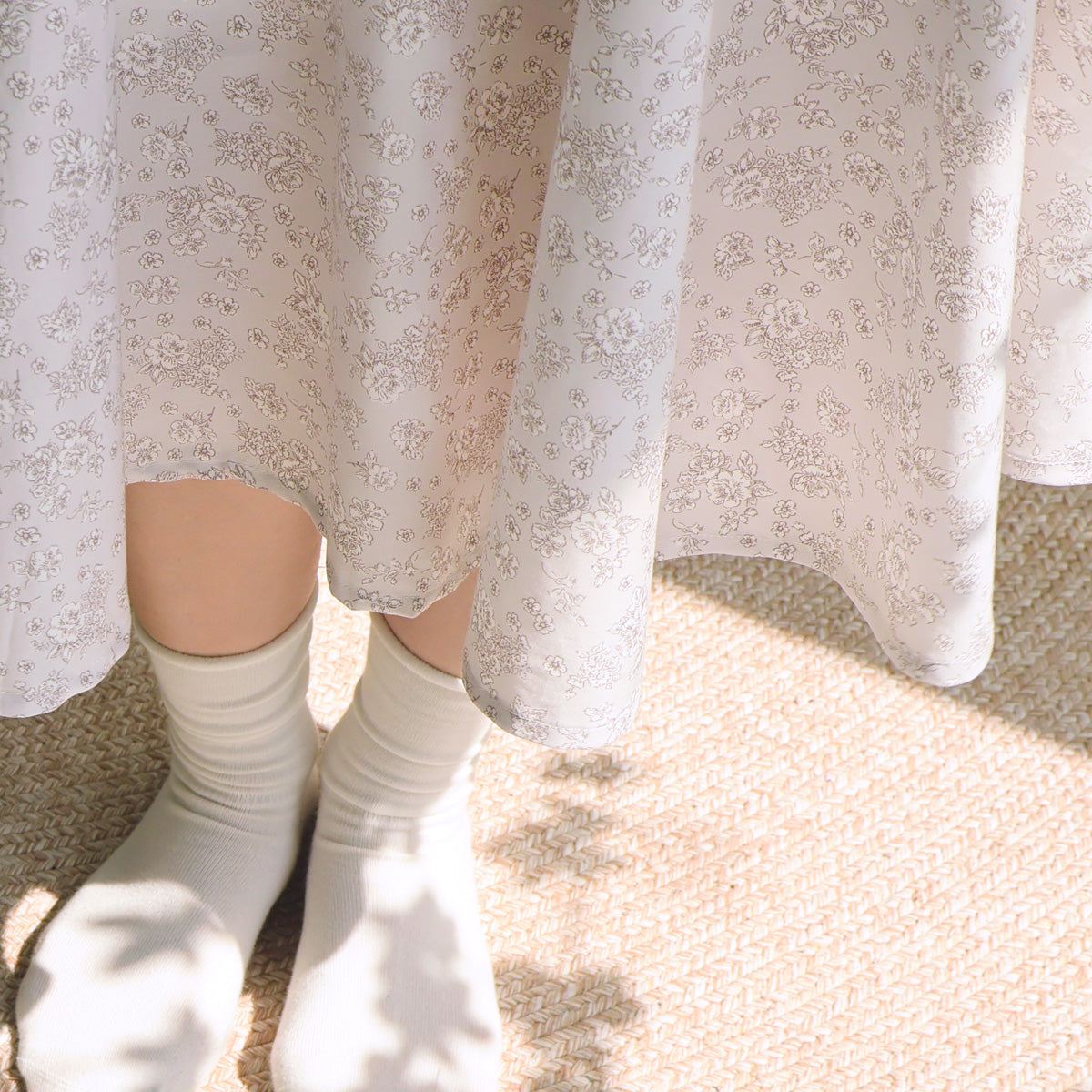 Hand-Drawn Floral Light Beige Circle Skirt