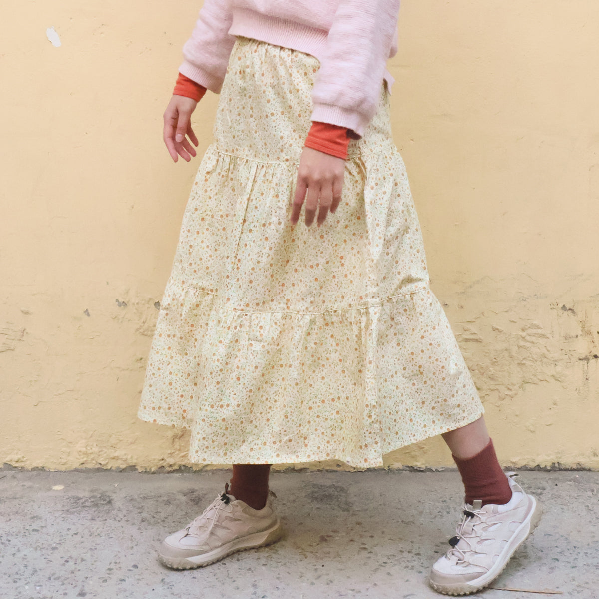 Yellow Floral Print Handmade Skirt