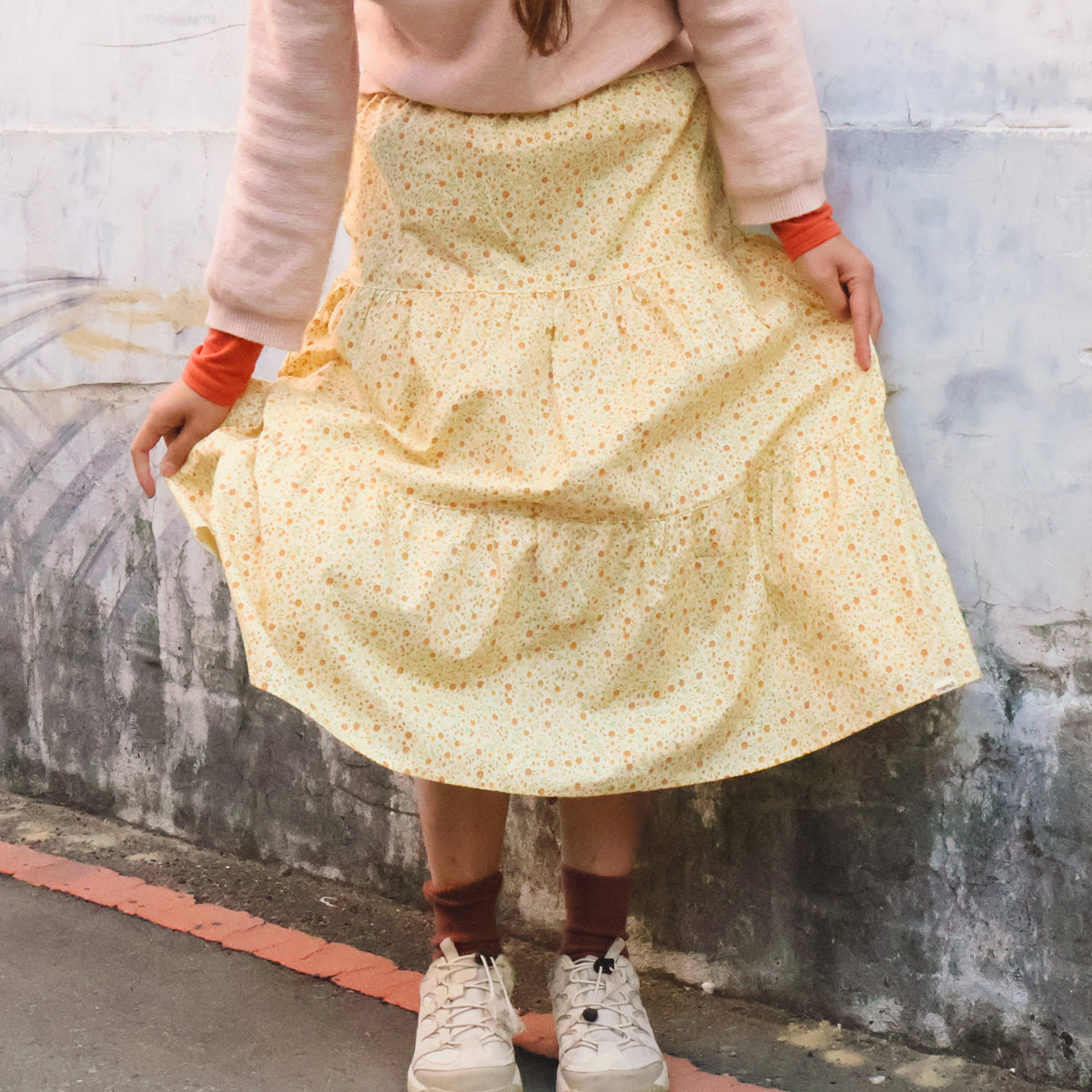 Yellow Floral Print Handmade Skirt