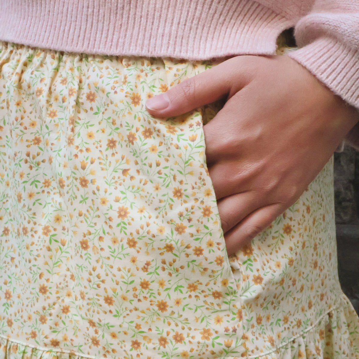 Yellow Floral Print Handmade Skirt