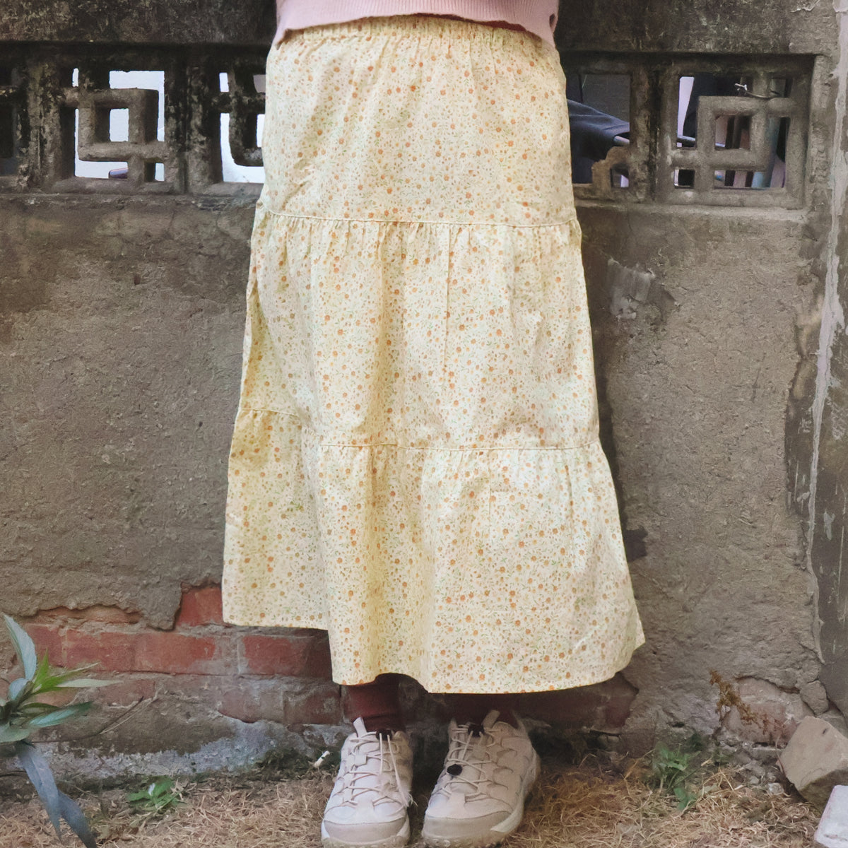 Yellow Floral Print Handmade Skirt