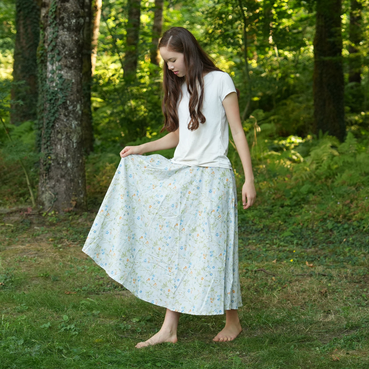 Gray-Blue Orange Blossom Lightweight Circle Skirt