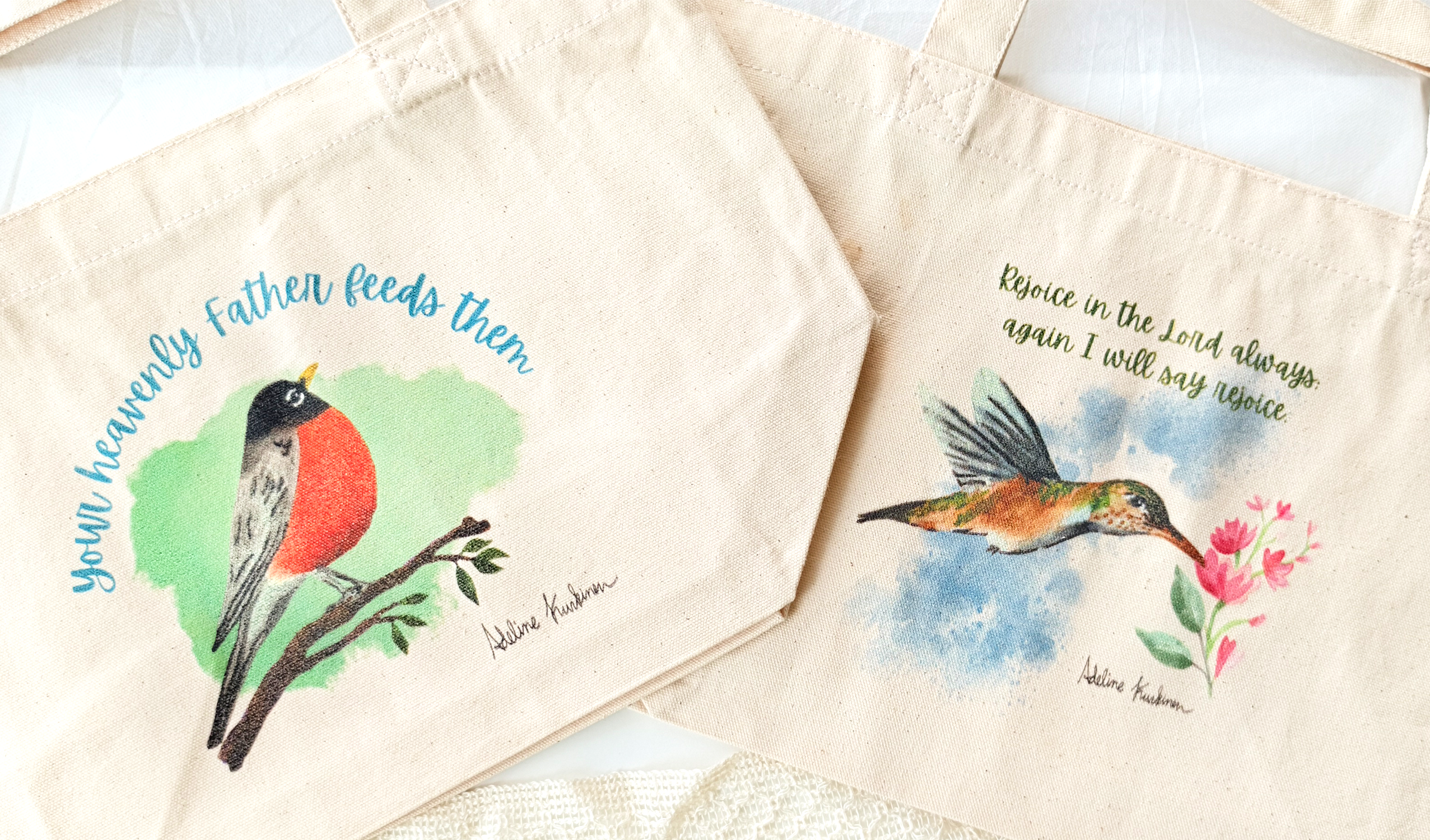 Birds watercolor tote bag eco