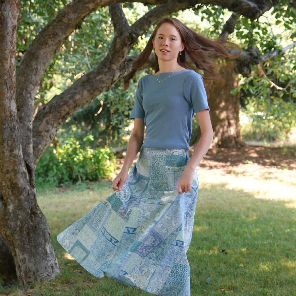 Aqua Blue Patchwork - Four Panel Circle Skirt