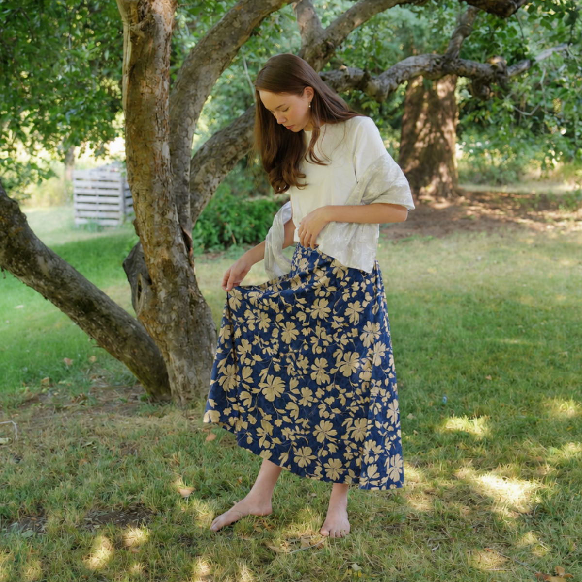 Midsummer Silver Blossoms - Four Panel Circle Skirt