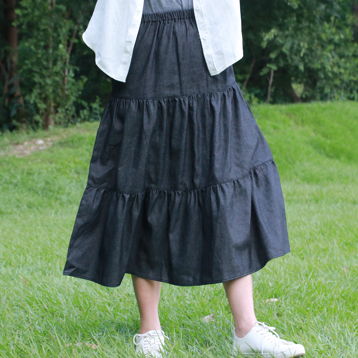 Black Denim Cake Skirt