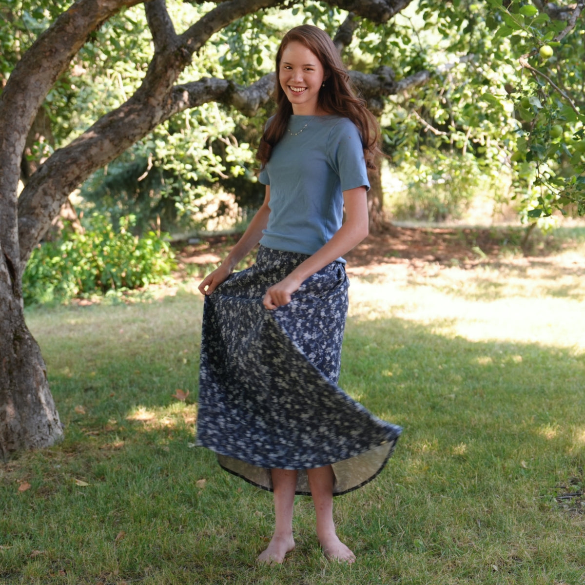 Moon Blue Flower - Four Panel Circle Skirt
