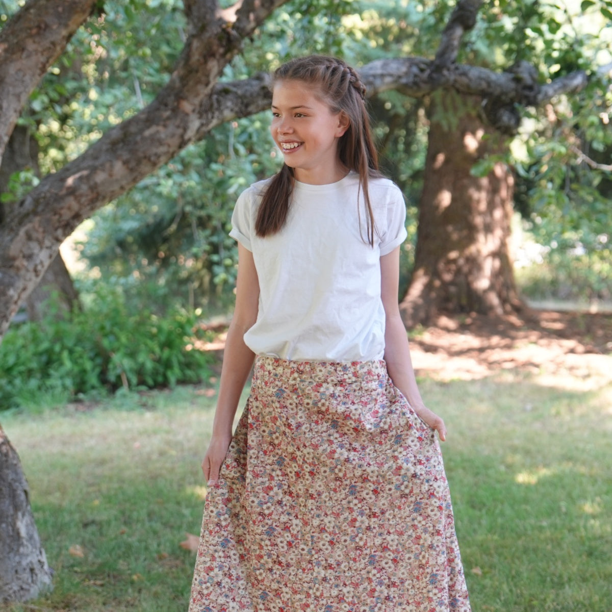 Vintage Pink White Floral- Four Panel Circle Skirt