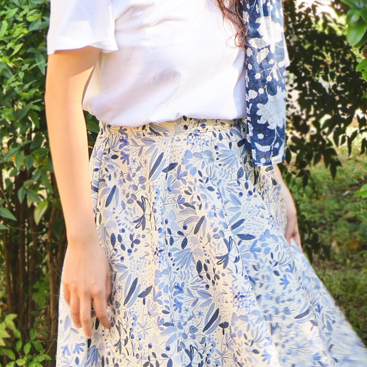 Painted Flowers Leaves Thick Circle Skirt