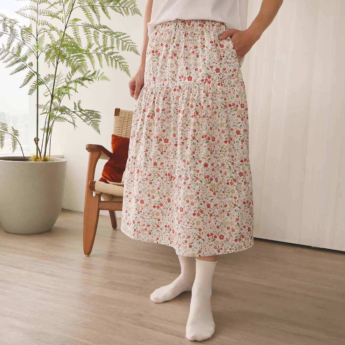 Little Red Floral Handmade Skirt