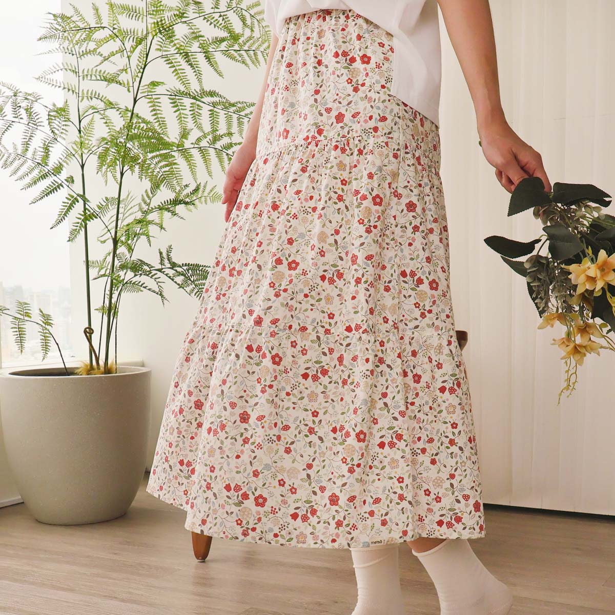 Little Red Floral Handmade Skirt