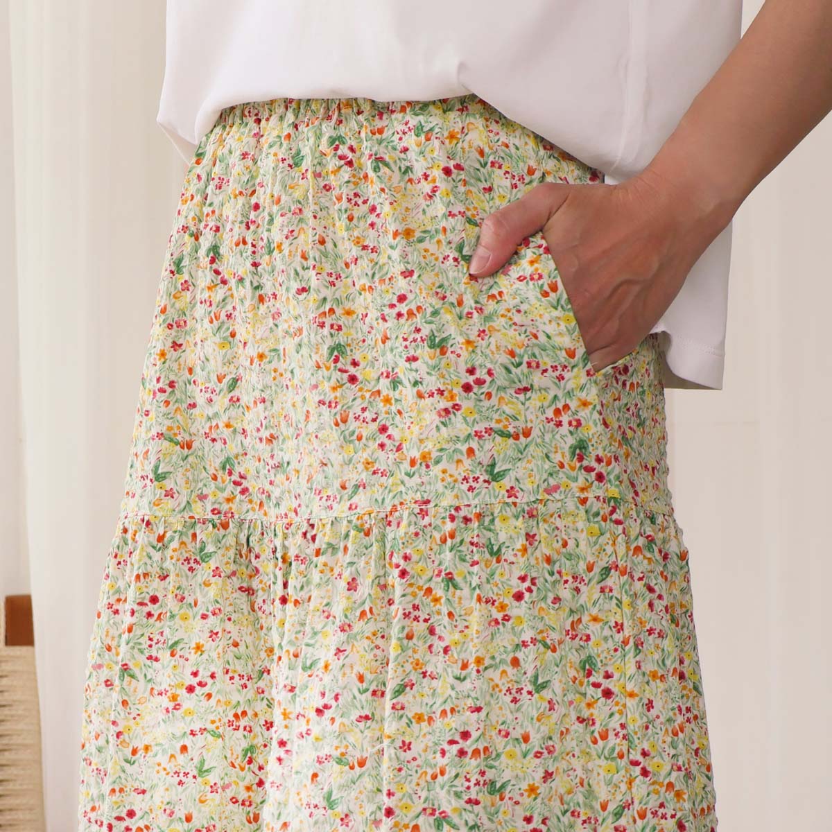 Spring Summer Small Floral Embossed Handmade Skirt