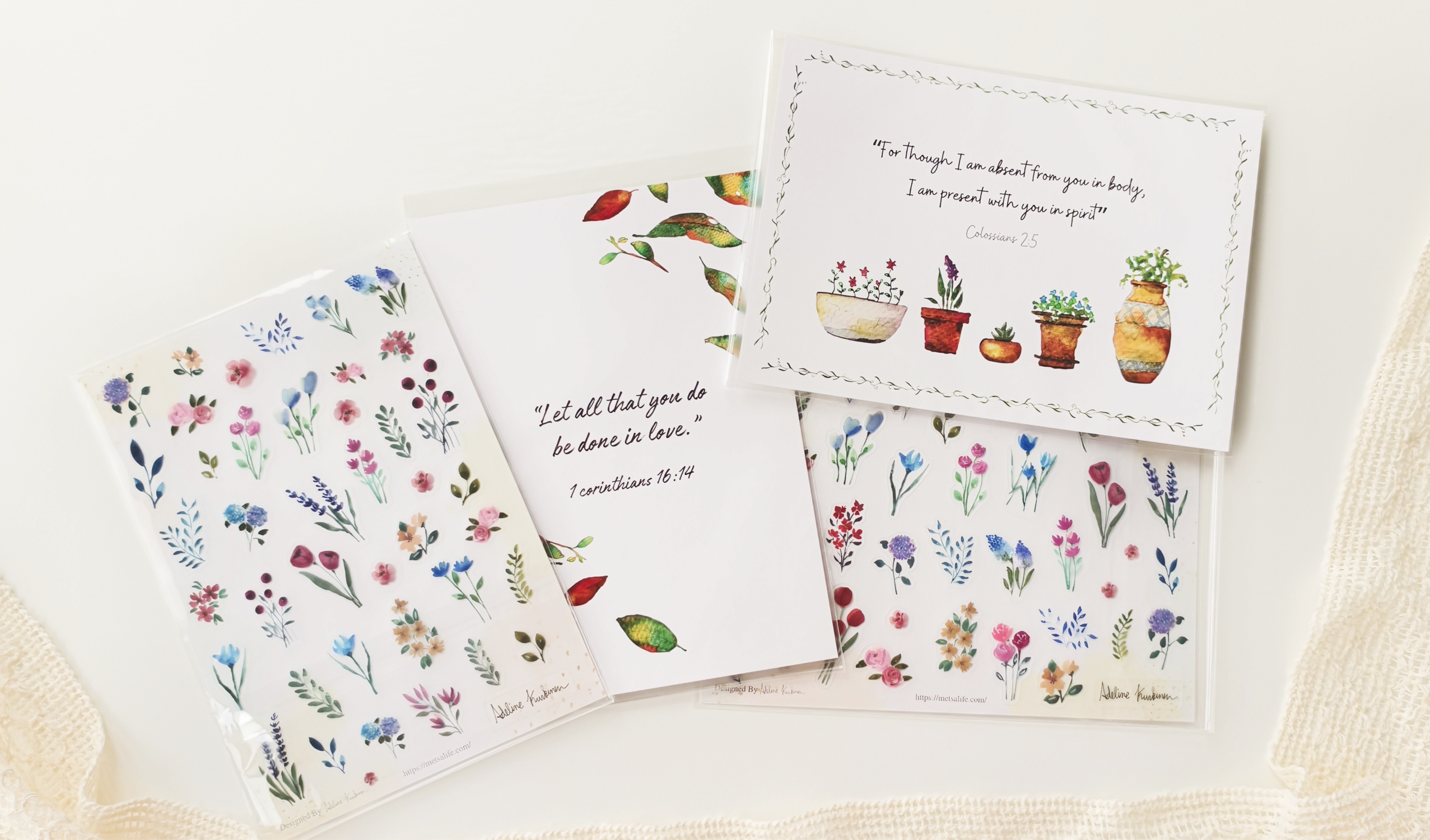 Hand drawn postcard with transparent sticker