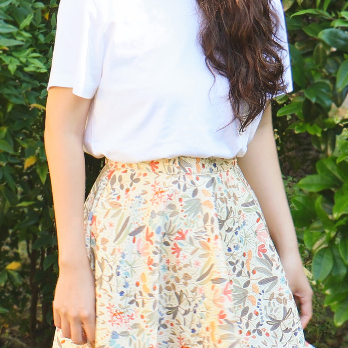 Painted Flowers Leaves Thick Circle Skirt