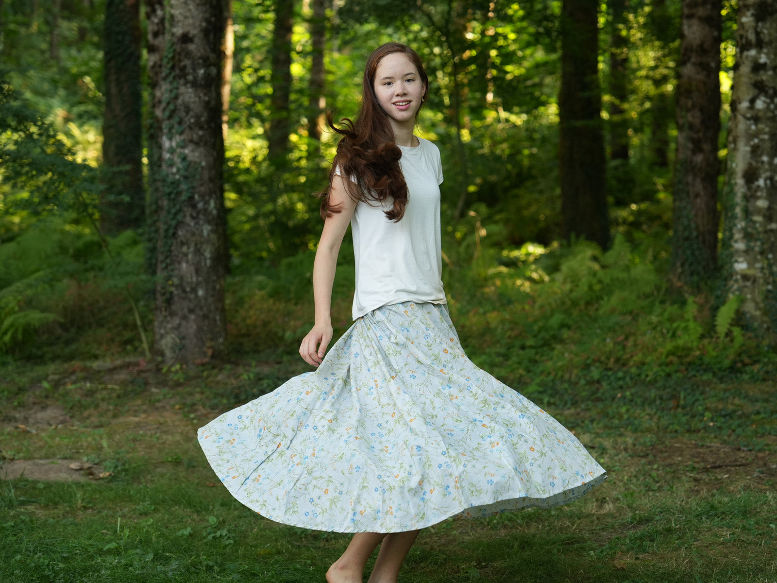 Gray-Blue Orange Blossom Lightweight Circle Skirt