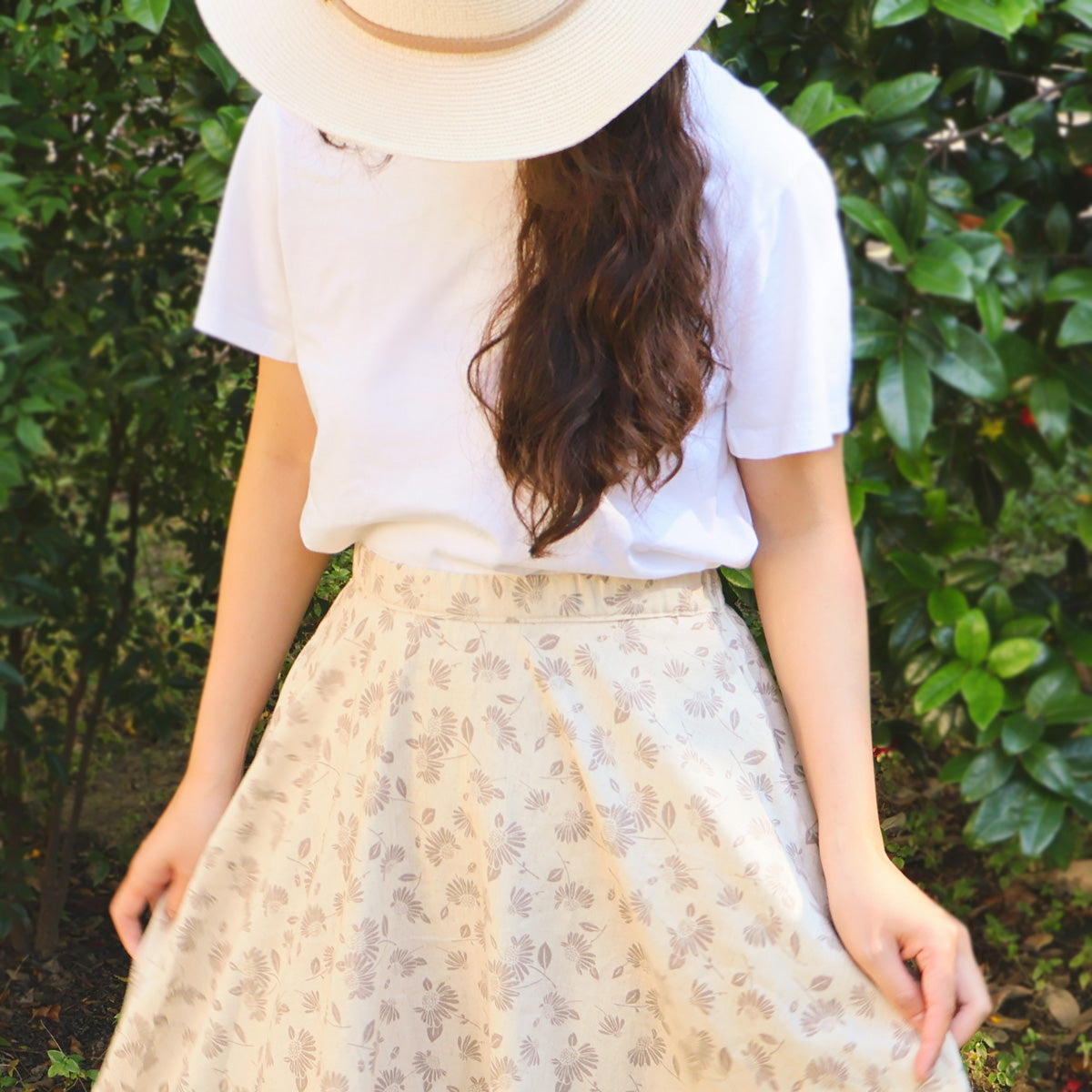 Beige Coffee Blossom Lightweight Circle Skirt