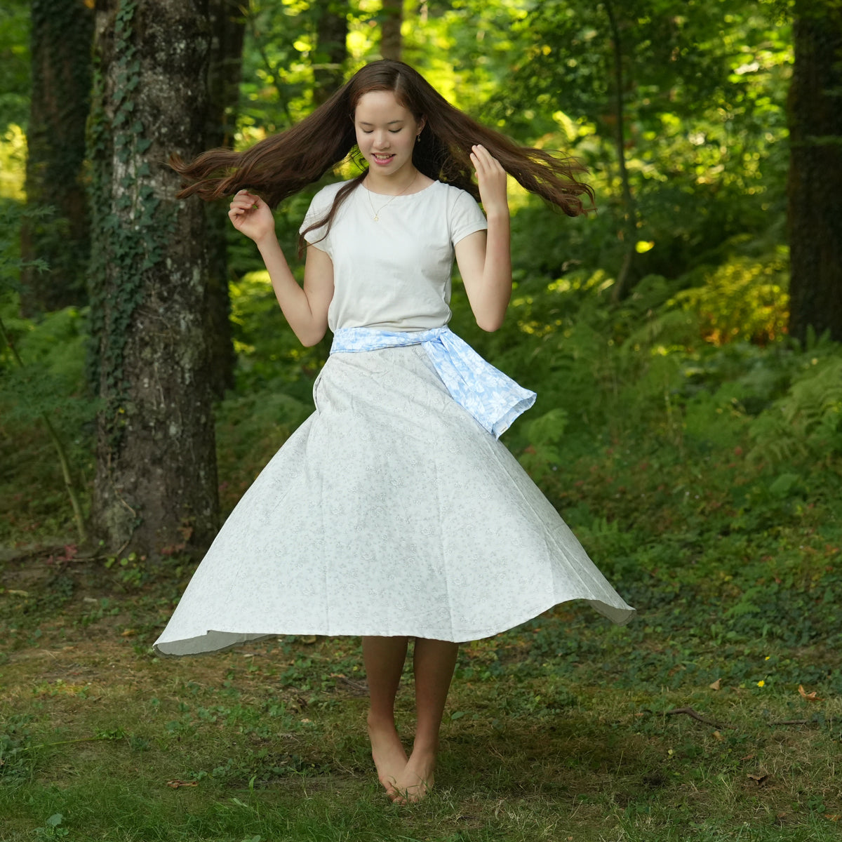 Hand-Drawn Floral Light Beige Circle Skirt