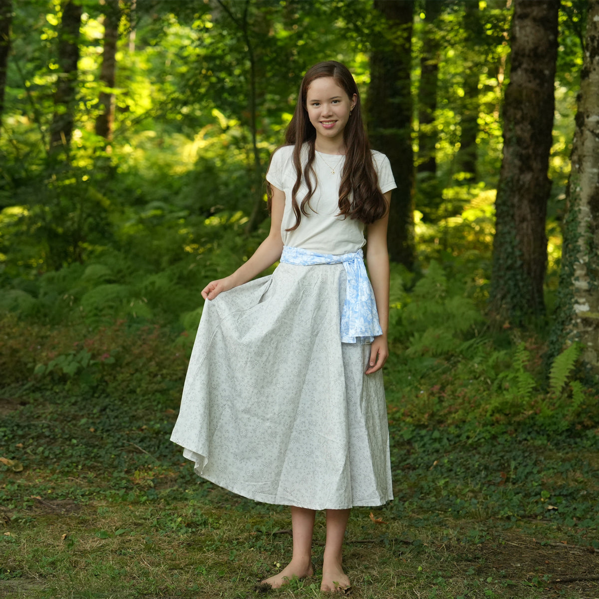 Hand-Drawn Floral Light Beige Circle Skirt