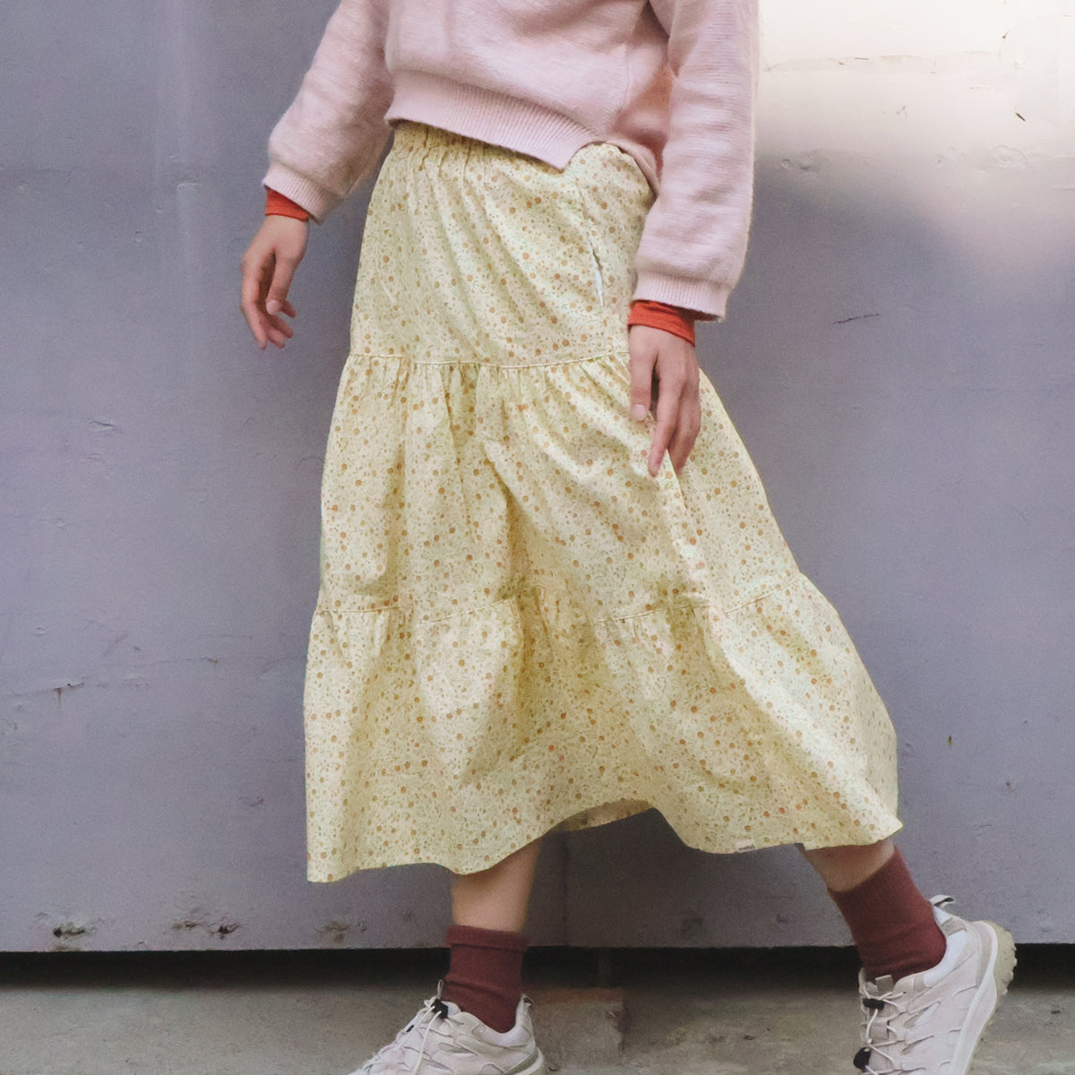 Yellow Floral Print Handmade Skirt