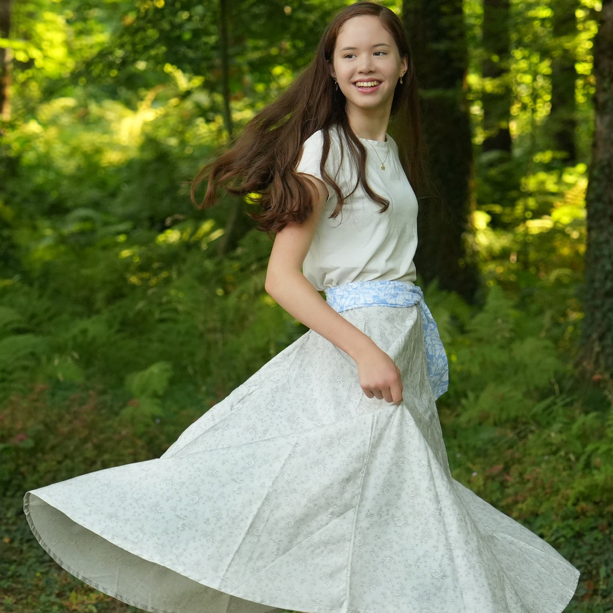 Hand-Drawn Floral Light Beige Circle Skirt