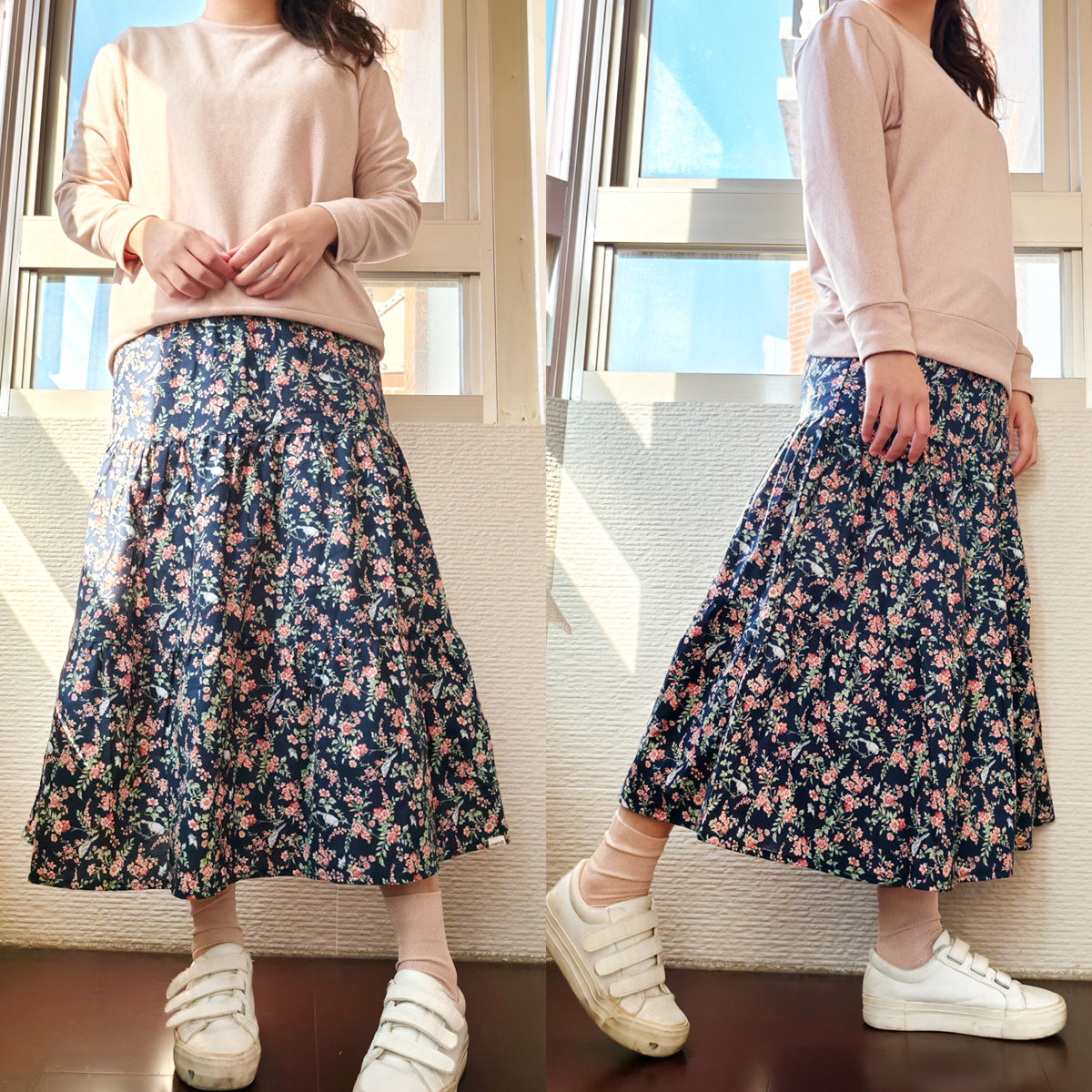 Bird Flower Blue Handmade Skirt