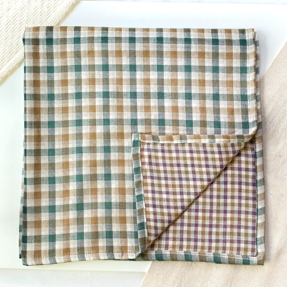 Double Plaid Printed Cotton Scarf - Japan