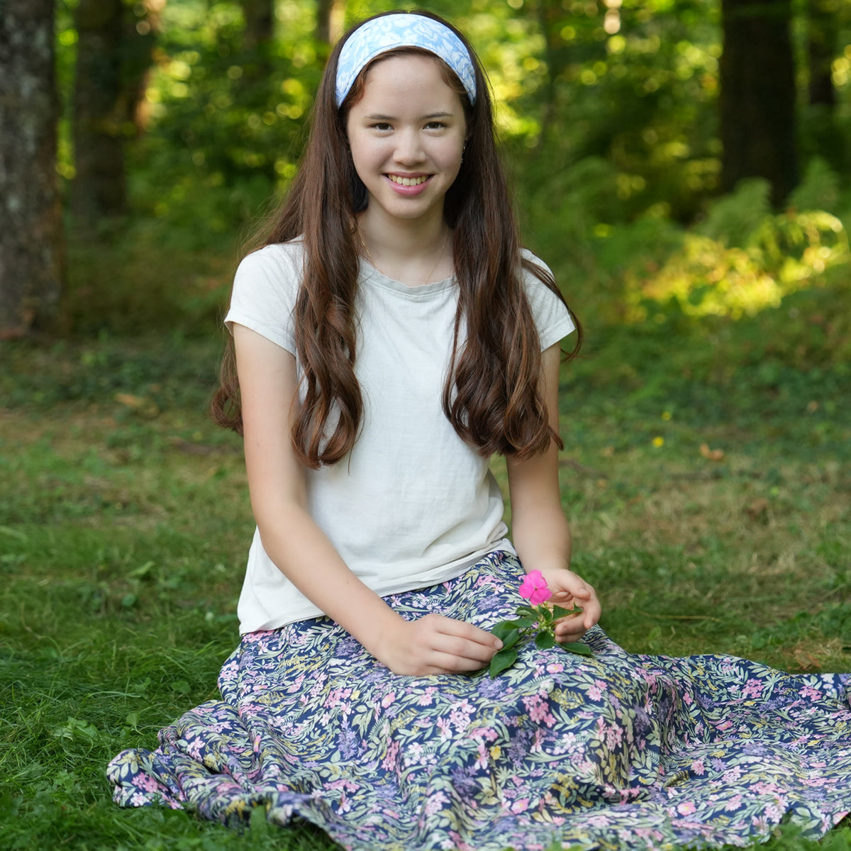 Night Blue Wildflower Lightweight Circle Skirt