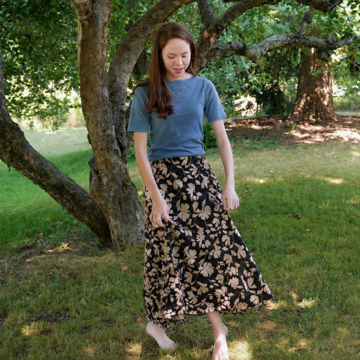 Midsummer Silver Blossoms - Four Panel Circle Skirt