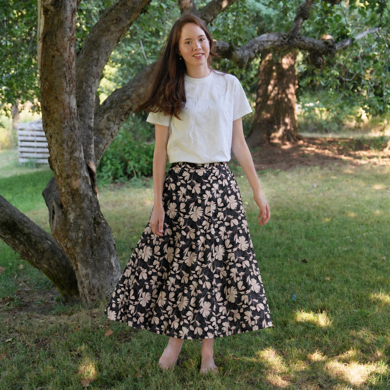 Midsummer Silver Blossoms - Four Panel Circle Skirt