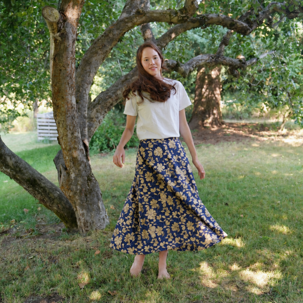 Midsummer Silver Blossoms - Four Panel Circle Skirt