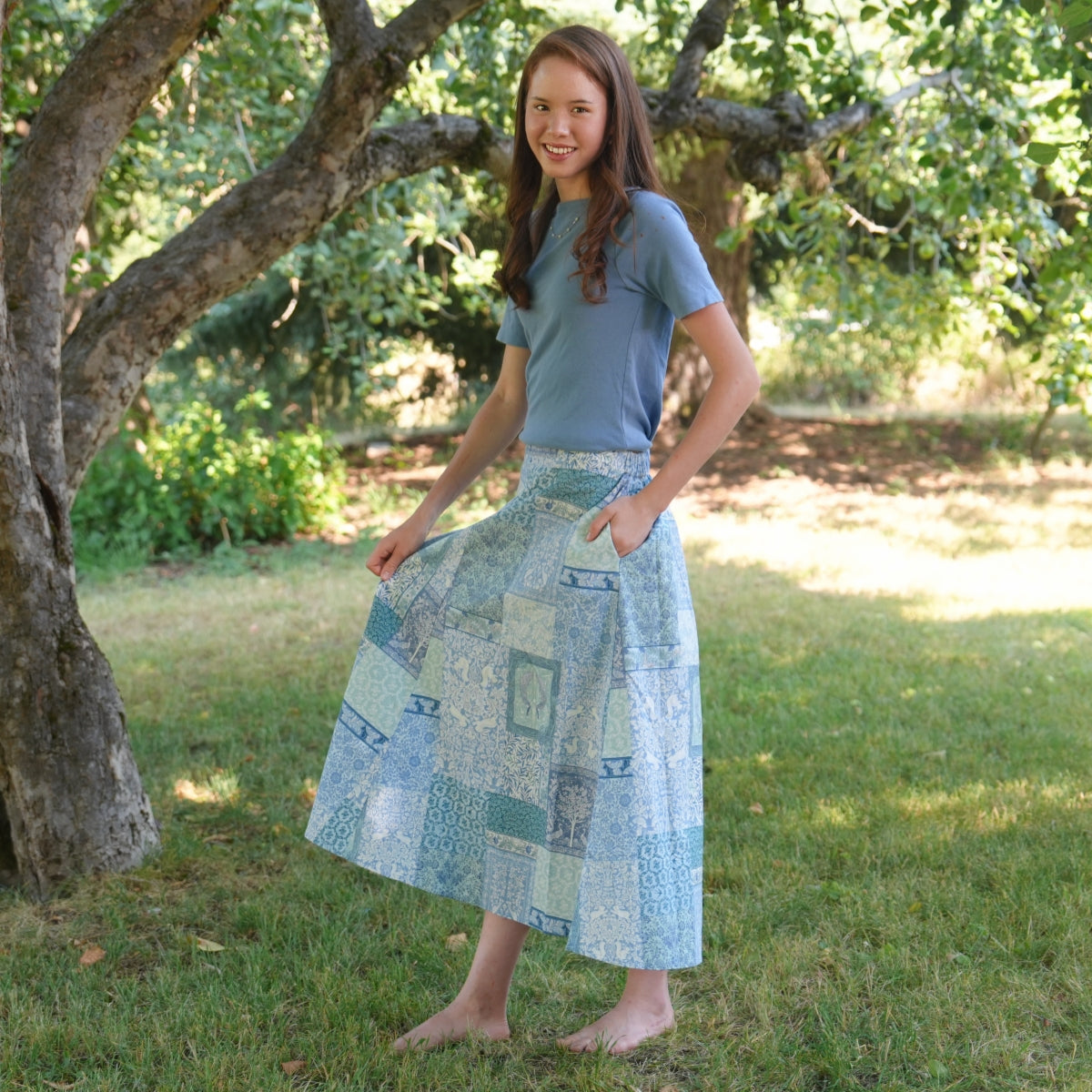 Aqua Blue Patchwork - Four Panel Circle Skirt