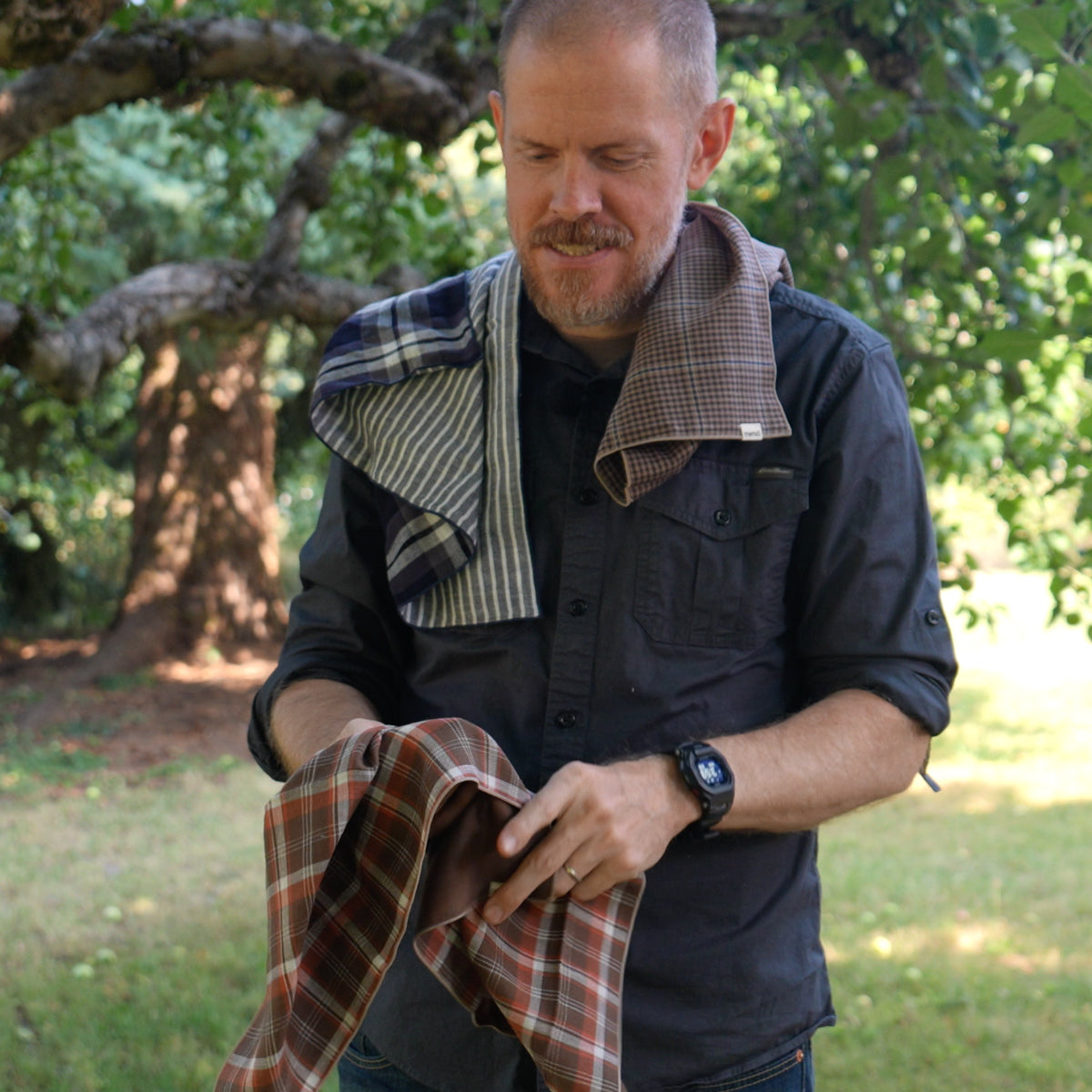 Plaid Gauze Square scarf - Pre-order late September