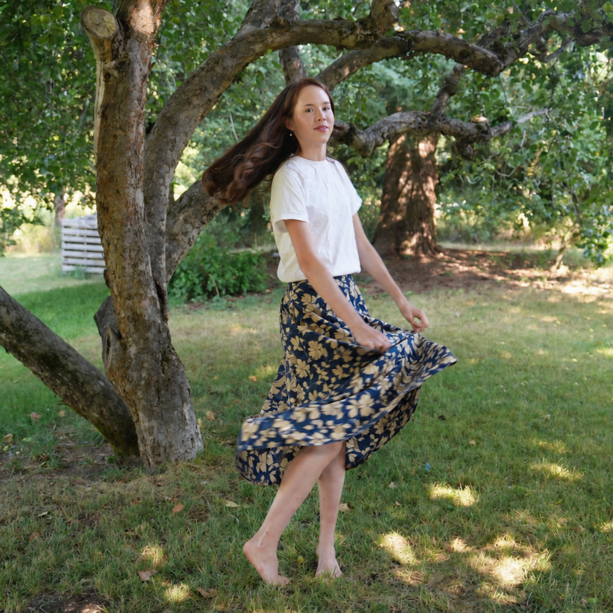 Midsummer Silver Blossoms - Four Panel Circle Skirt