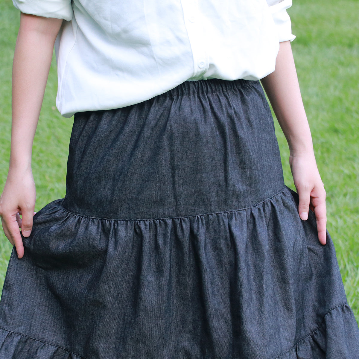 Black Denim Cake Skirt