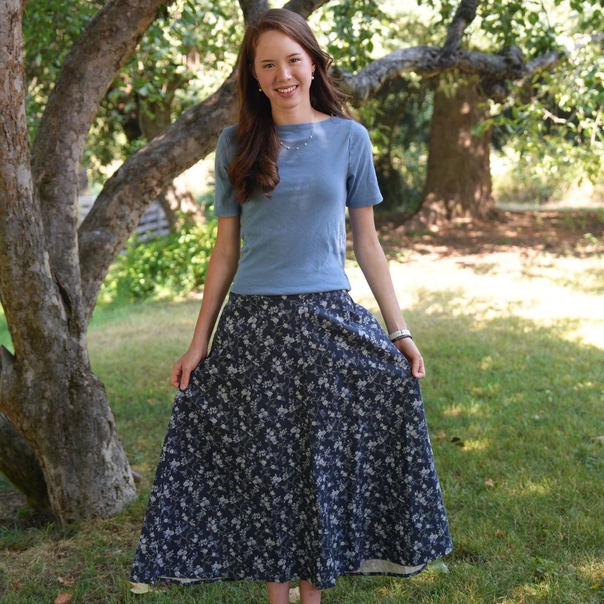 Moon Blue Flower - Four Panel Circle Skirt