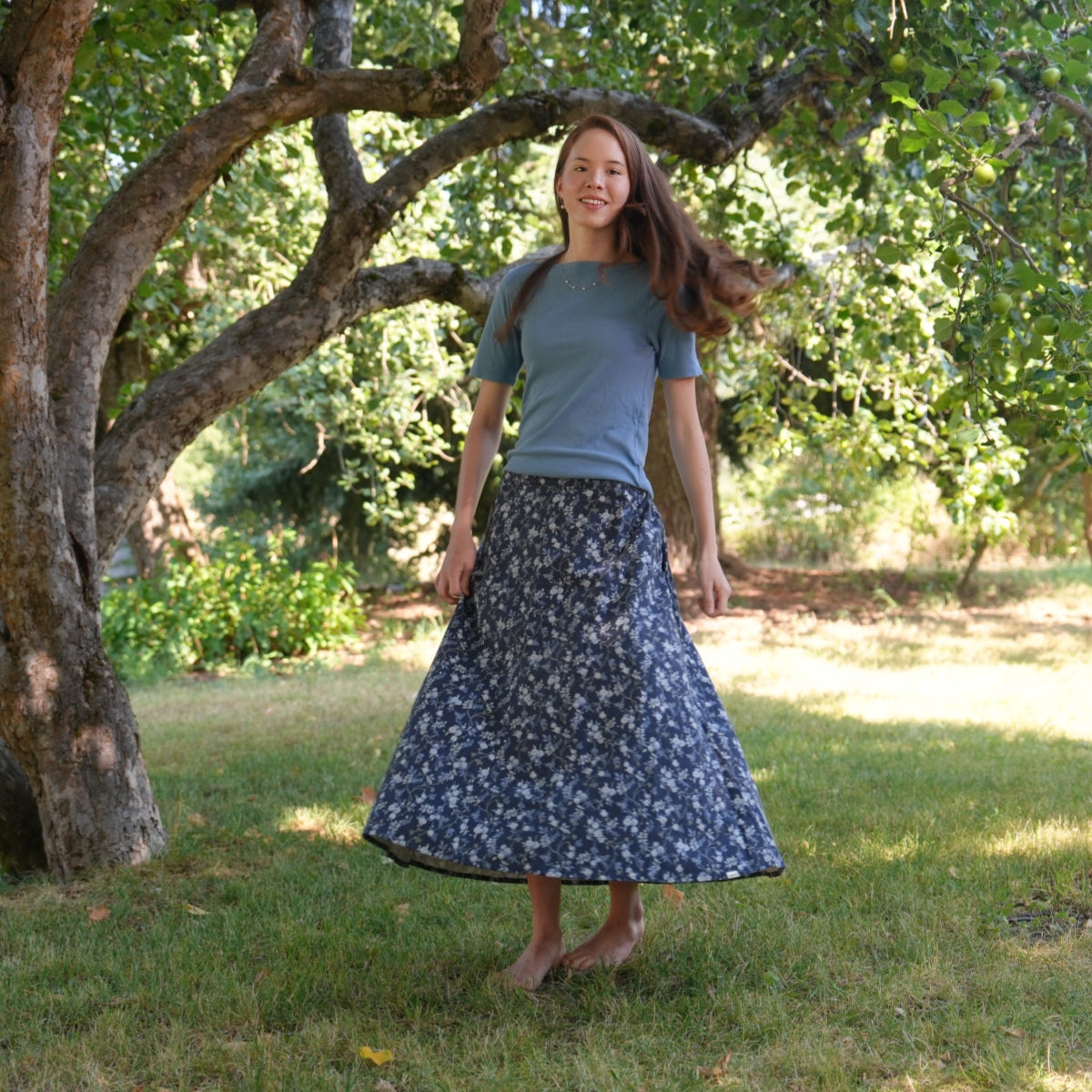 Moon Blue Flower - Four Panel Circle Skirt