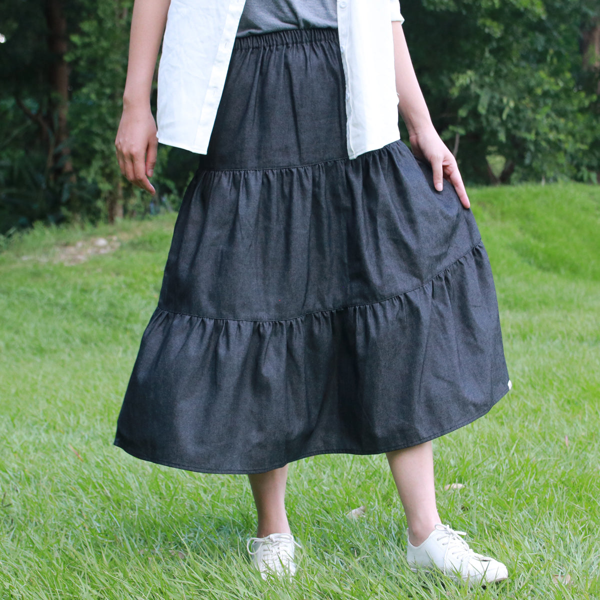 Black Denim Cake Skirt