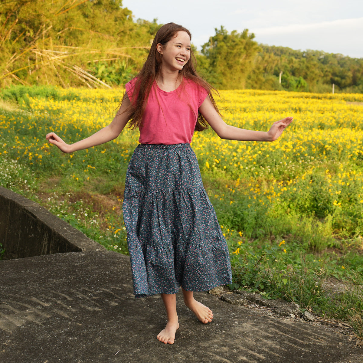 Dark Small Floral Handmade Skirt