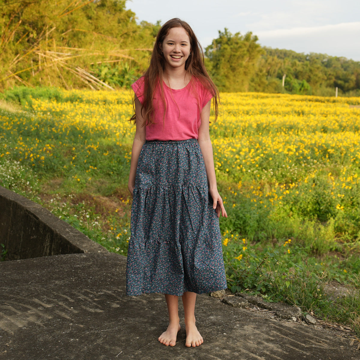 Dark Small Floral Handmade Skirt