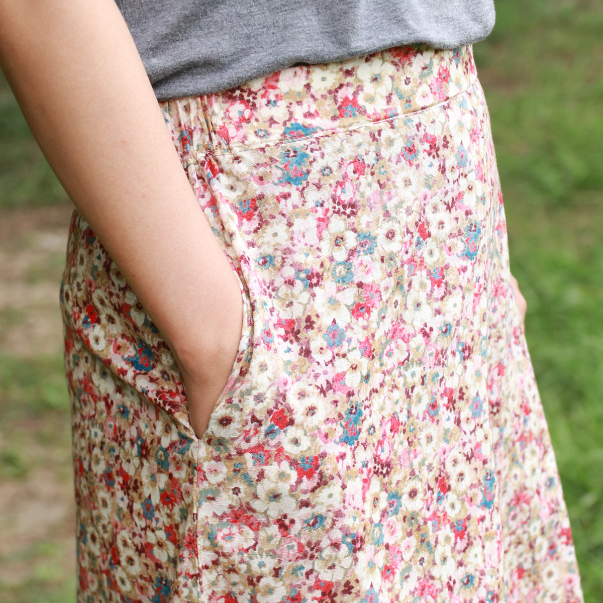 Vintage Pink White Floral- Four Panel Circle Skirt