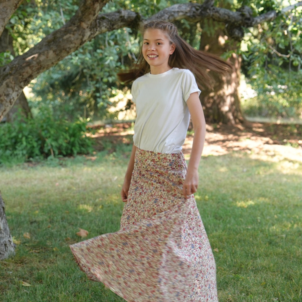 Vintage Pink White Floral- Four Panel Circle Skirt