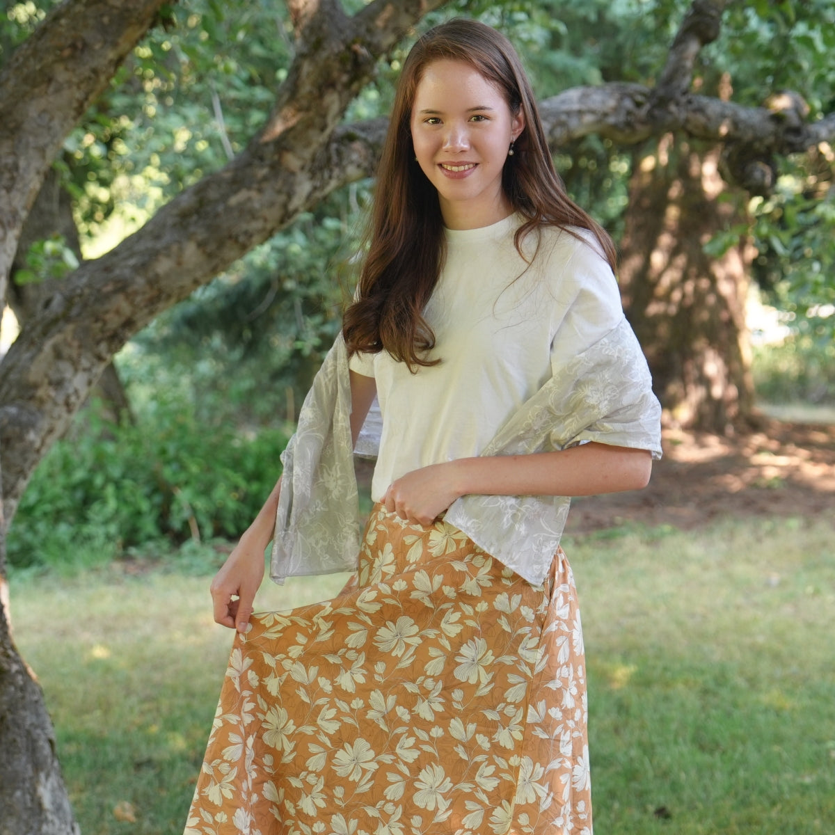 Midsummer Silver Blossoms - Four Panel Circle Skirt