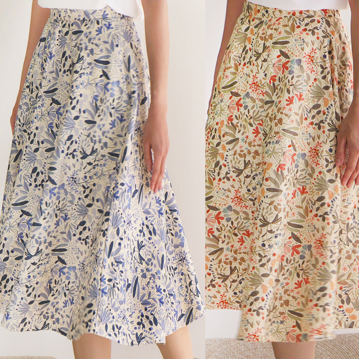 Painted Flowers Leaves Thick Circle Skirt