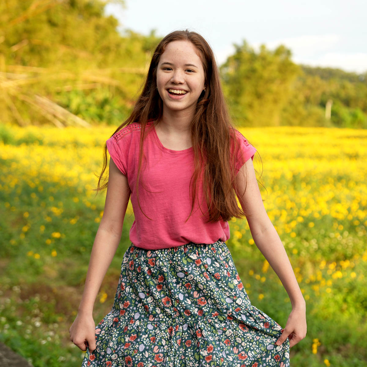 Dark Green Flower Leaf Handmade Skirt