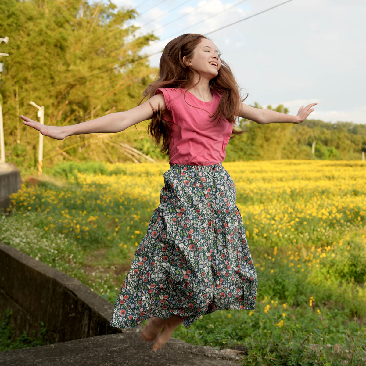 Dark Green Flower Leaf Handmade Skirt