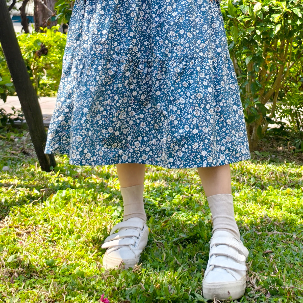 Dark Blue Green Flowers Handmade Skirt