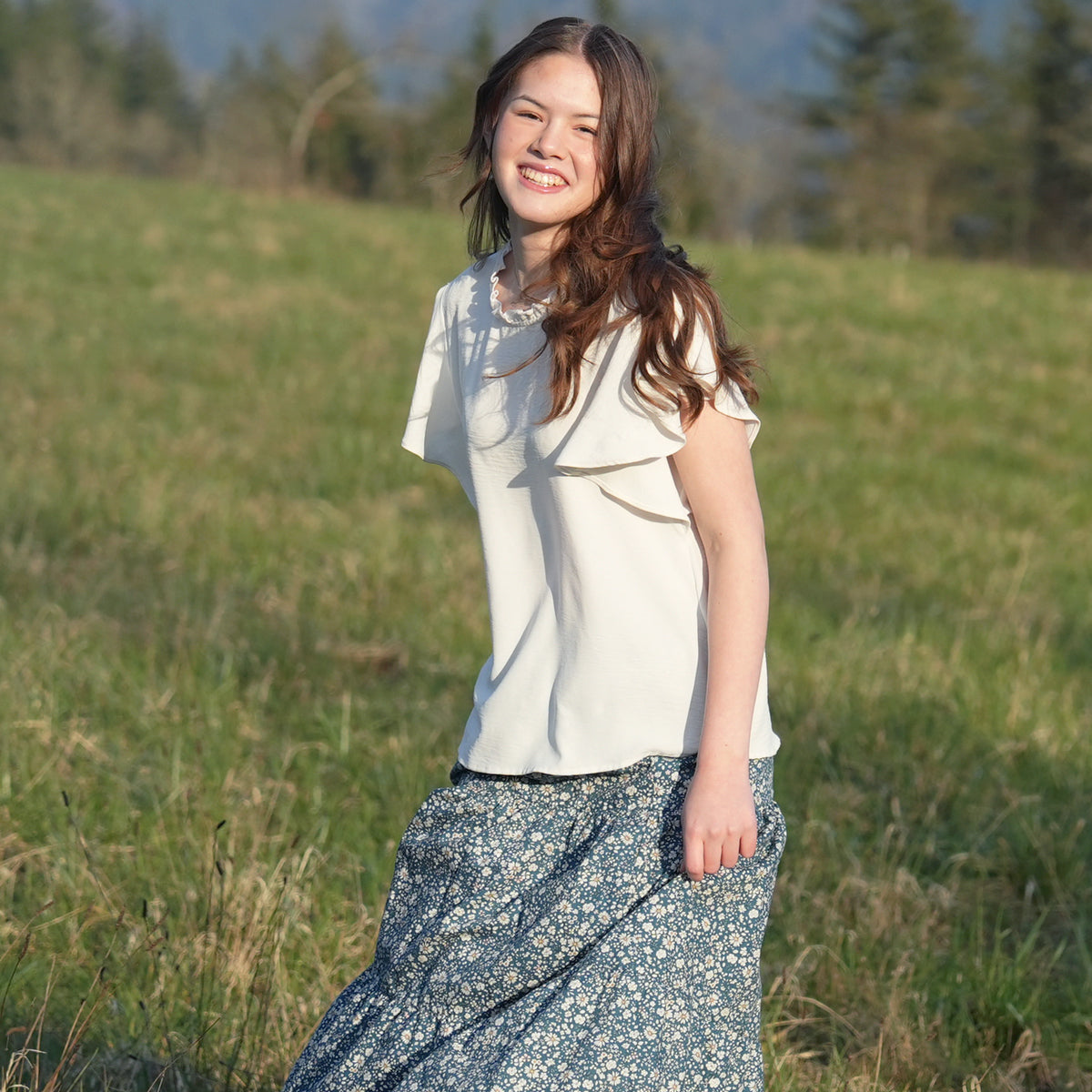 Dark Blue Green Flowers Handmade Skirt