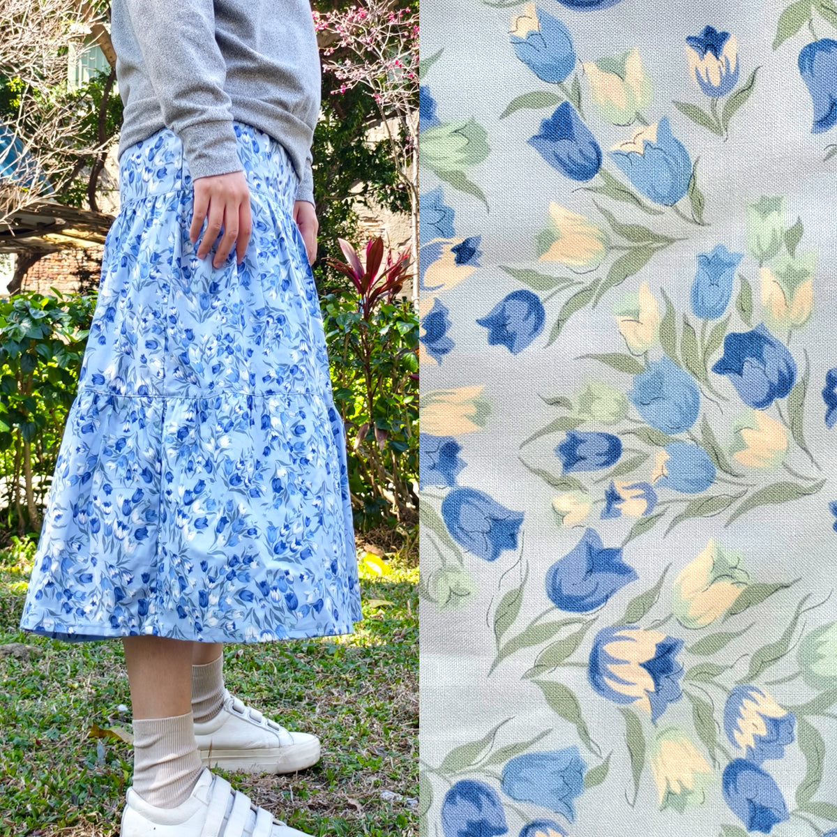 Blue Purple Flowers Handmade Skirt